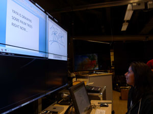 A student practices creating and sharing content on the OptiPortable. 