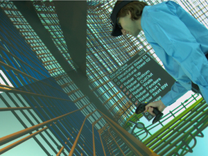 Jurgen Schulze navigates through an image of the San Francisco/Oakland Bay Bridge in Calit2's StarCAVE
