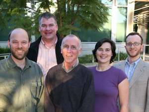 The CitiSense leadership team (l-r) includes computer science professor William Griswold, computer science professor Ingolf Krueger, School of Medicine/Calit2 professor Kevin Patrick, computer science professor Tajana Simunic Rosing, and computer science professor Hovav Shacham. (Not pictured: computer science professor  Sanjoy Dasgupta). 
