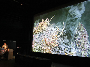 Larry Smarr with shot from underwater video feed