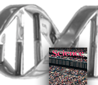 DNA strand and cover of Feb. 18 Science magazine