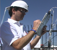 Graduate student Neil McCurdy tests RealityFlythrough ubiquitous video system