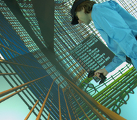 Jurgen Schulze navigates through an image of the San Francisco/Oakland Bay Bridge in Calit2