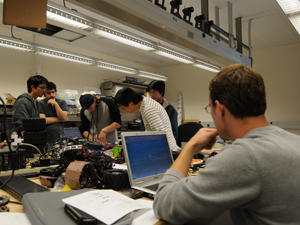 Students in ECE 191 work to equip a GIZMO device with a self-navigation system. 