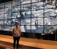 Sung-Jin Kim demonstrates the software on a Samsung wall