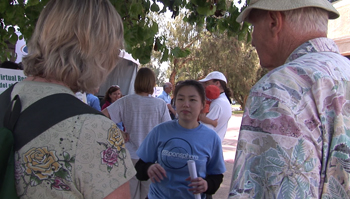 Engineering student Mabel Zheng in Calit2 booth