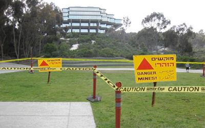 Art installation showing danger zone from land mines