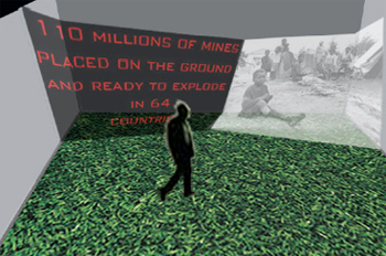 Drawing of gallery projections for Anti-Personnel Mines exhibit