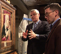 Maurizio Seracini and John Marciari with the Carlo Crivelli masterpiece