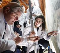 Maurizio Seracini and his research team in the Hall of 500