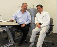 Program director Shokair (left) and Calit2 division director Li share a light moment during the orie