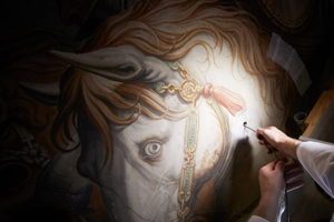 Threading the endoscope into the Vasari wall to find signs of the lost Leonardo painting "The Battle of Anghiari" in Florence's Palazzo Vecchio