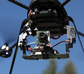 Quad Copter aerial photography platform in flight.
