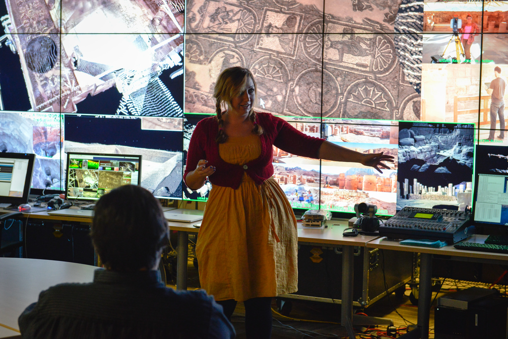 Richter displays digital imagery captured from a Byzantine Church in Jordan at the CISA3 Open Lab Night. 
