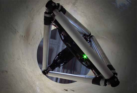 Duct-exploring tensegrity robot. Photo by Jeffrey Friesen.
