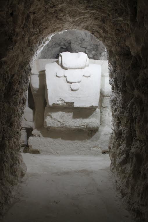 one of the monumental masks in tunnels at El Zotz that were documented by the UCSD team