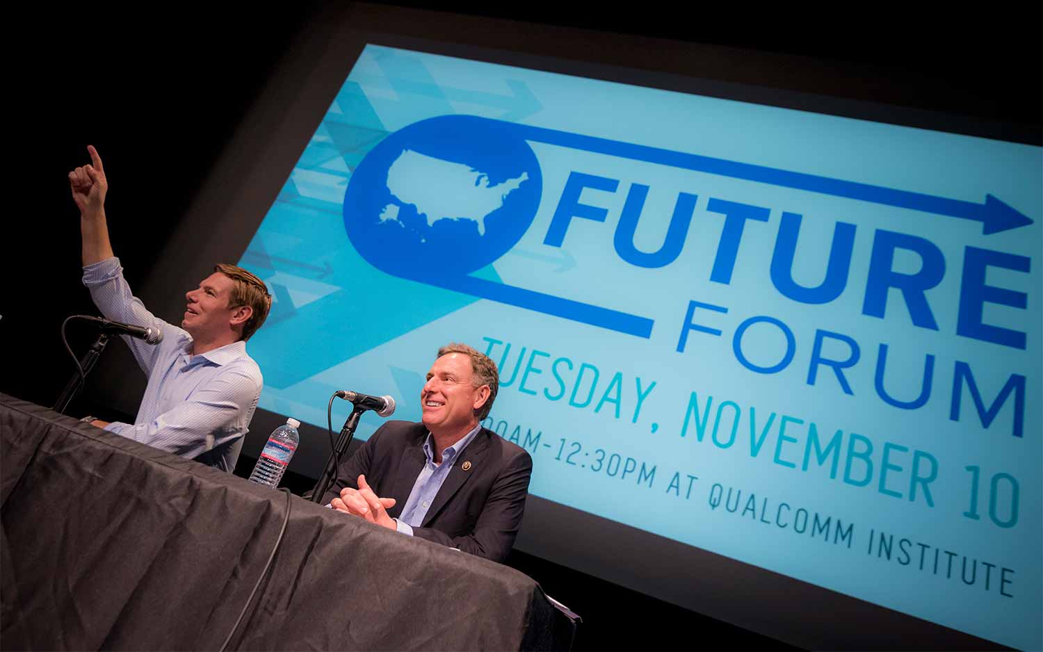 Rep. Eric Swalwell and Rep. Scott Peters. Photo by Erik Jepsen/UC San Diego Publications.
