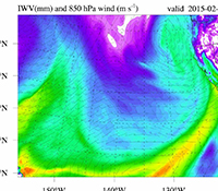 Image from a 15-hour forecast of IWV (Integrated Water Vapor)