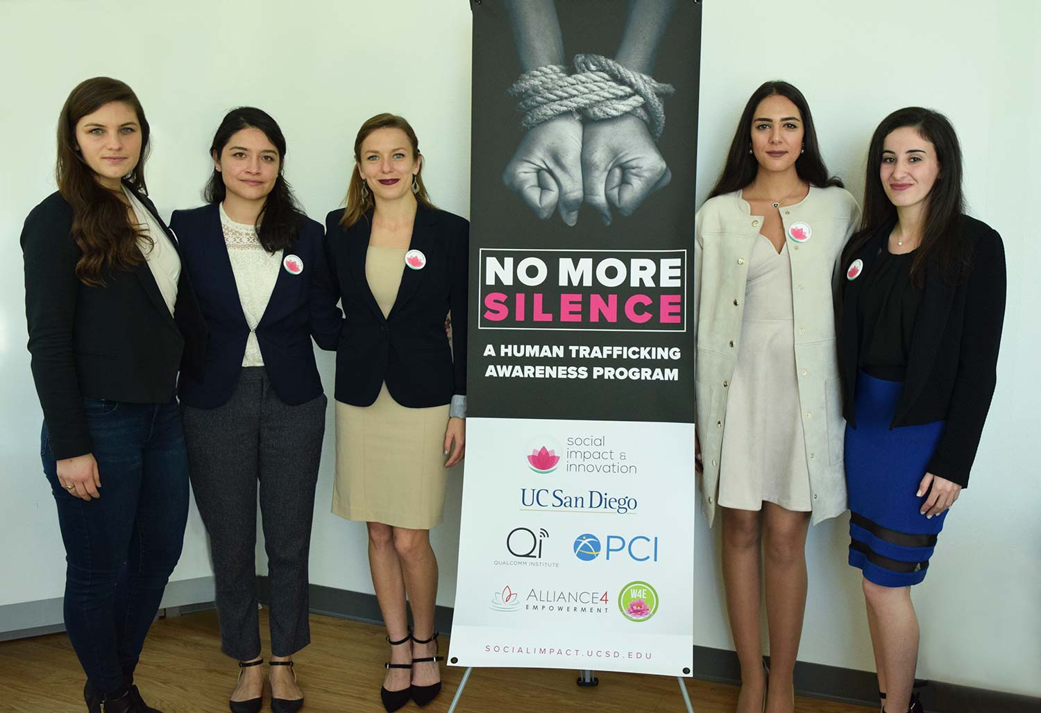 From left: Harvard U. alum Diana Sheedy, with School of Global Policy and Strategy students, Ambar Valles, Brenna McKee Alisar El-rayess and Ashley Halabi.