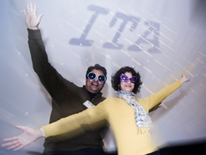 Two people with wacky sunglasses.