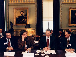 Smarr (at far left) with then-Vice President Al Gore during Smarr's participation on the President's Information Technology Advisory Committee (PITAC). 