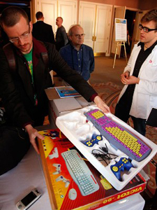 Jeremy Douglass (left) and Derek Lomas with a Playpower computer