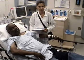 ER physician and stroke patient using STRokE DOC telemedicine system