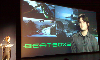 Mike Toillion of Calit2 on FILE screen from San Diego