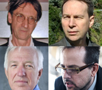 Clockwise from top left: Peter Ballantine, Ryan Bishop, Benjamin Bratton, Robert Skelton