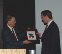 Larry Smarr and Gavin Newsom at FirstMile.US conference